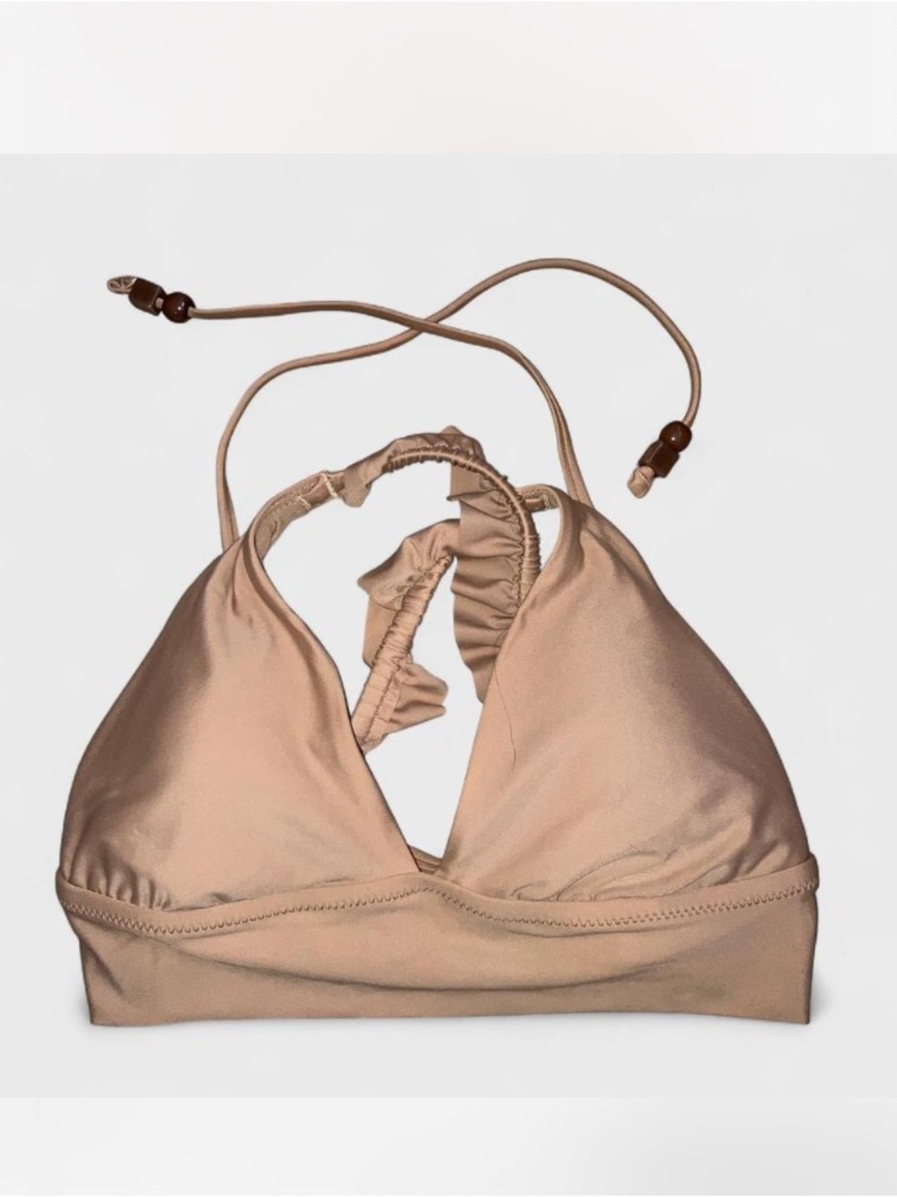Aerie  Swim Triangle Tan Beaded detail tie back bikini top sz S